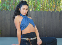 Load image into Gallery viewer, Denim Tongue Tied Tie Top