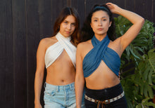Load image into Gallery viewer, Denim Tongue Tied Tie Top