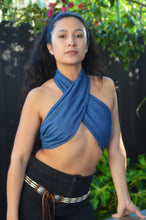 Load image into Gallery viewer, Denim Tongue Tied Tie Top
